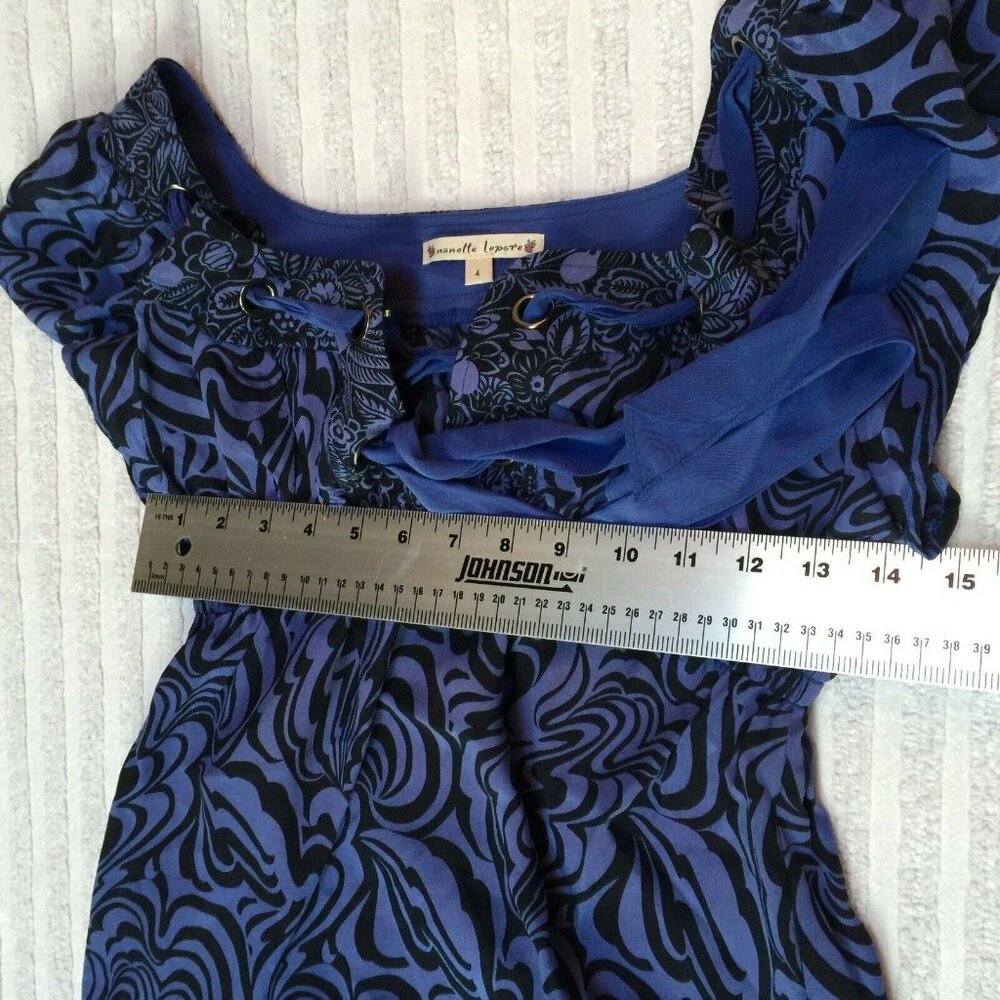 Nanette Lepore Top Womens Size 4 Purple Silk Tie Front Grommets A-Line Blouse - Picture 6 of 8